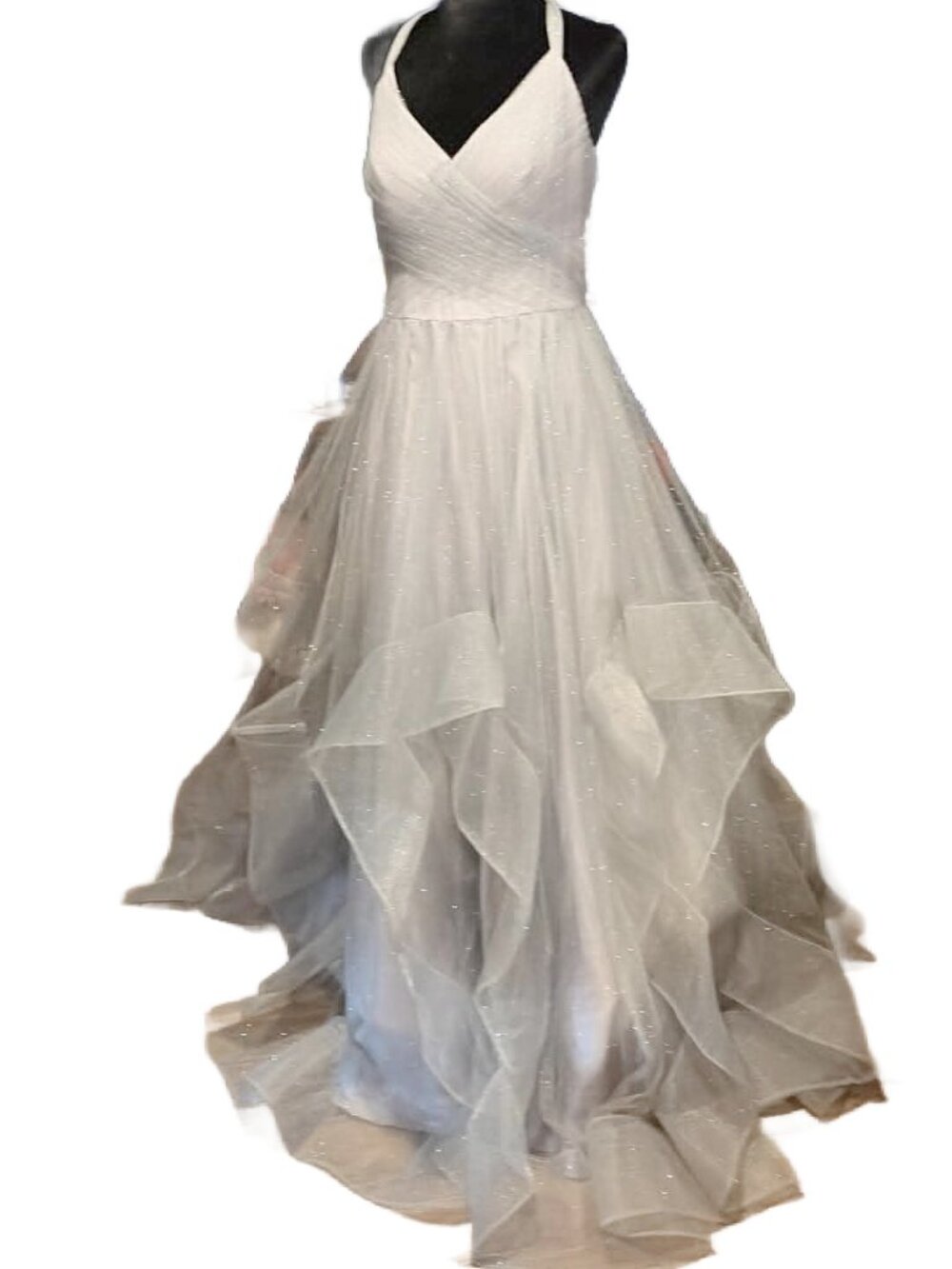 Glamour by Terani Size 12 Silver Metallic Sparkle Tulle Halter Ball Gown Formal